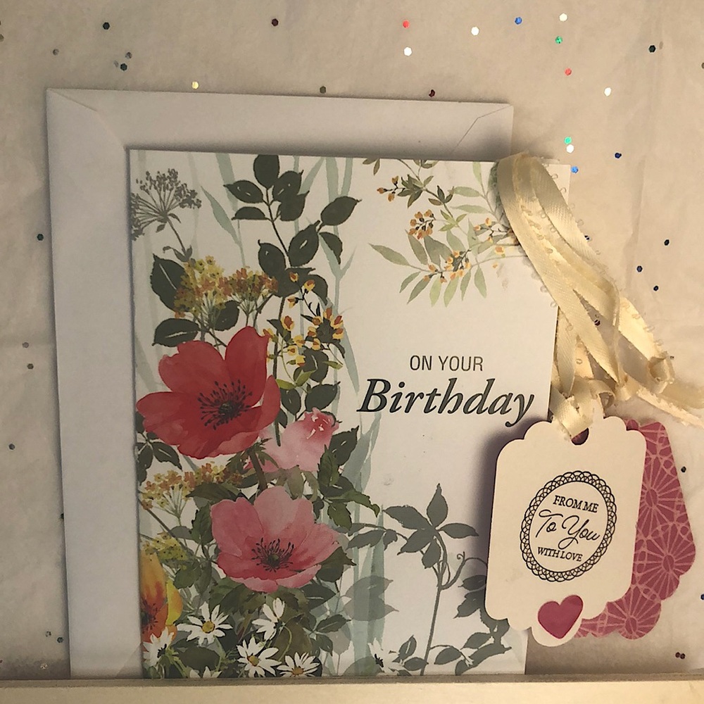 Birthday Greeting Card with envelope and two handcrafted gift tags